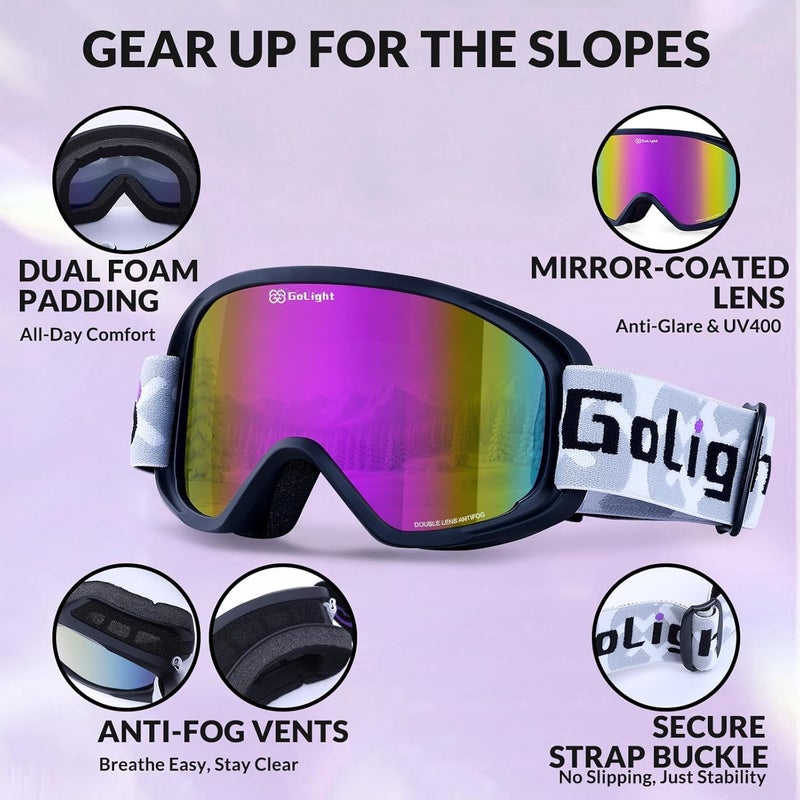 Golight Youth, Teen & Small-Face Adult Ski Goggles – Safe Fit for Small Faces, Anti-Fog Lens & UV400 Full Protection - Image 4